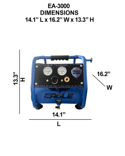 EA-3000 Eagle Silent Series 1-HP 2CFM @ 90 PSI 125 Max PSI 1-Gallon Hot Dog Air Compressor