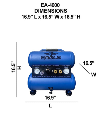 EA-4000 Eagle Silent Air Compressor 1 HP  2.5 CFM @ 100 PSI 4 Gallon  110 Volt