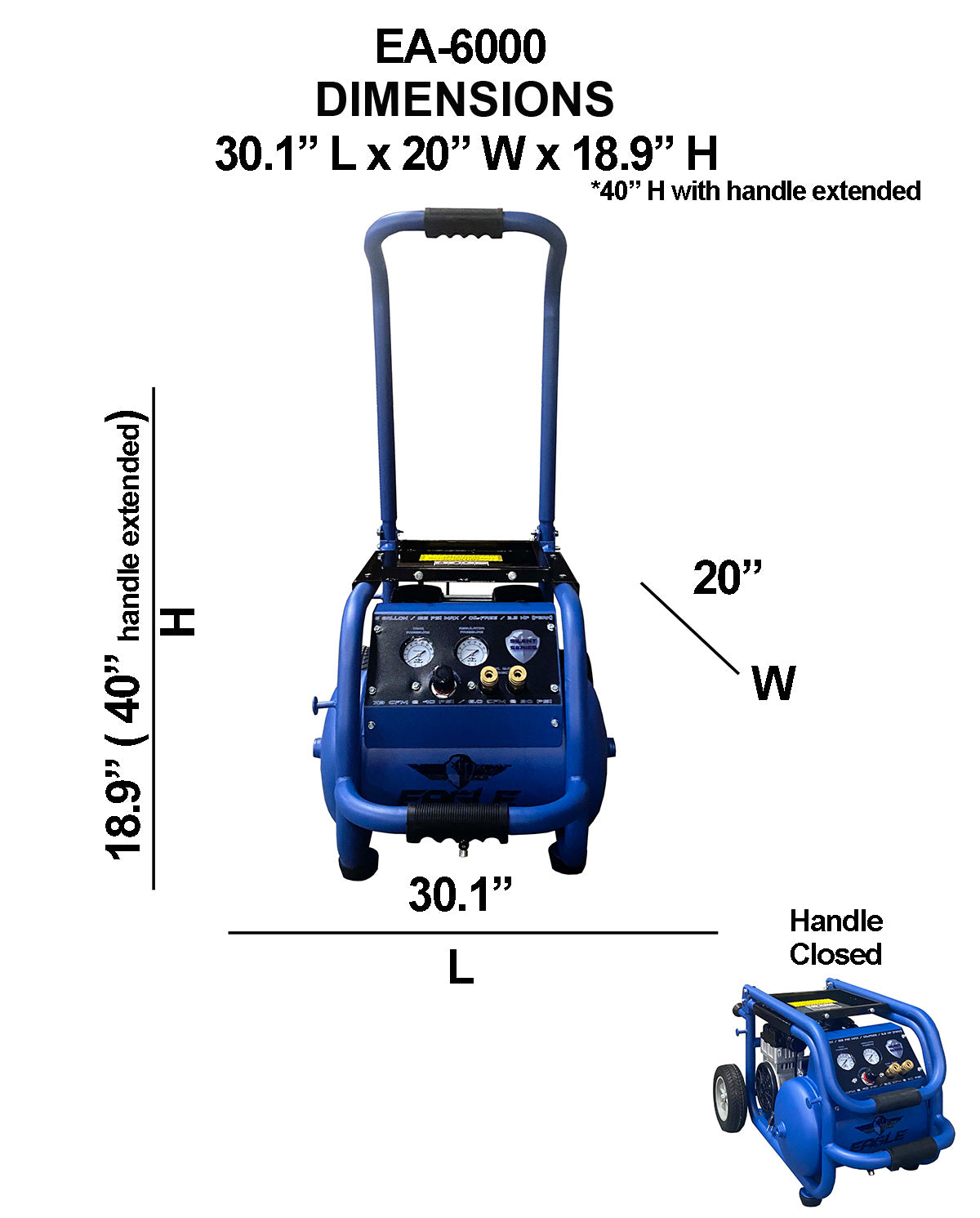 EA-6000 Eagle Silent Air Compressor 2.5 HP  6 CFM @ 100 PSI 6 Gallon 110 Volt