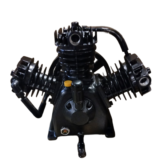 HPT03A-TS - 3 CYLINDER V-STYLE CAST IRON COMPRESSOR PUMP COMPATIBLE WITH  MOST (TRUE) 5 HP MOTORS FOR 60 OR 80 GALLON COMPRESSOR ( 8 OR 9 HP GAS ENGINE )  TWO STAGE 175 PSI MAX PRESSURE,  APPROXIMATELY 14  to 16.5 CFM