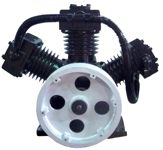 HPT15 - 3 CYLINDER V-STYLE CAST IRON COMPRESSOR PUMP COMPATIBLE WITH  MOST 15 HP  MOTORS FOR 120  GALLON COMPRESSORS, TWO STAGE 175 PSI MAX PRESSURE, APPROXIMATELY 40 to 45 CFM