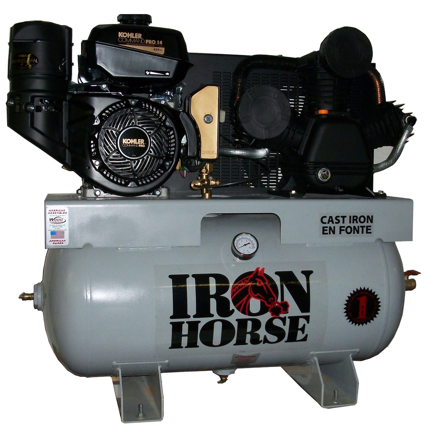 IH14G30TRKE Iron Horse 14 HP Kohler Electric Start   22 CFM @ 90 psi (175psi max)   Two Stage