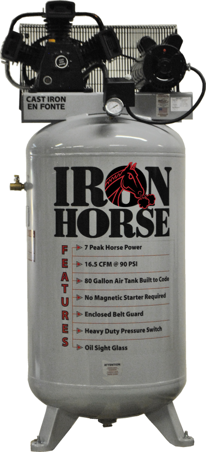 IHD7180V1 Iron Horse 7 HP Upright 16 CFM @ 90psi (150psi max)(208/230V 1-Phase)