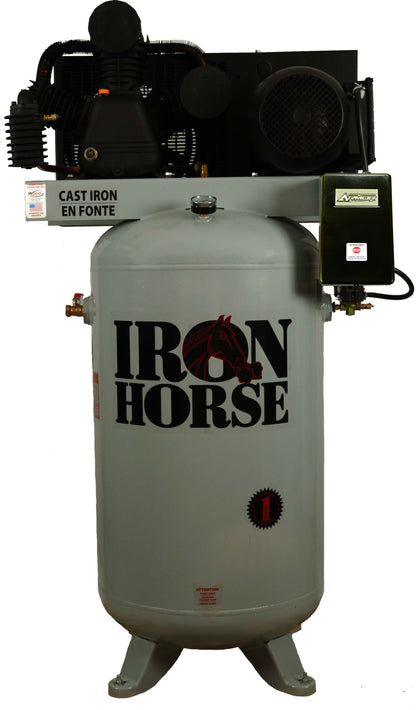 IHD7180V2-MS Iron Horse 7.5 HP Upright 22 CFM @ 90psi (175psi max) W/MAG Starter Two Stage (208/230V 1-Phase)