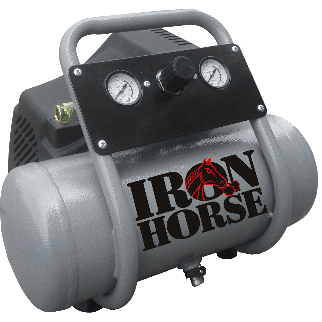IHHD1020F-NK2 Iron Horse 1 HP Running 2.3 CFM @ 90 psi Hotdog w/ panel ( 125 psi max) Oil Free w/ 25 ft hose & 2" Brad Nailer / Stapler