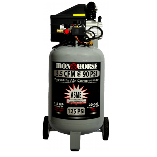 IHVP1520L Iron Horse 1.5 HP Running, 5.5CFM @ 90psi Vert. Portable (125psi max)