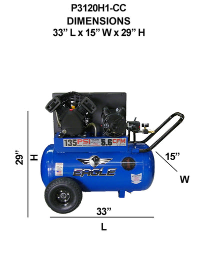 P3120H1-CC Eagle 3 HP  Peak Portable Horizontal 5.6CFM @ 90psi Belt Drive (125psi max)