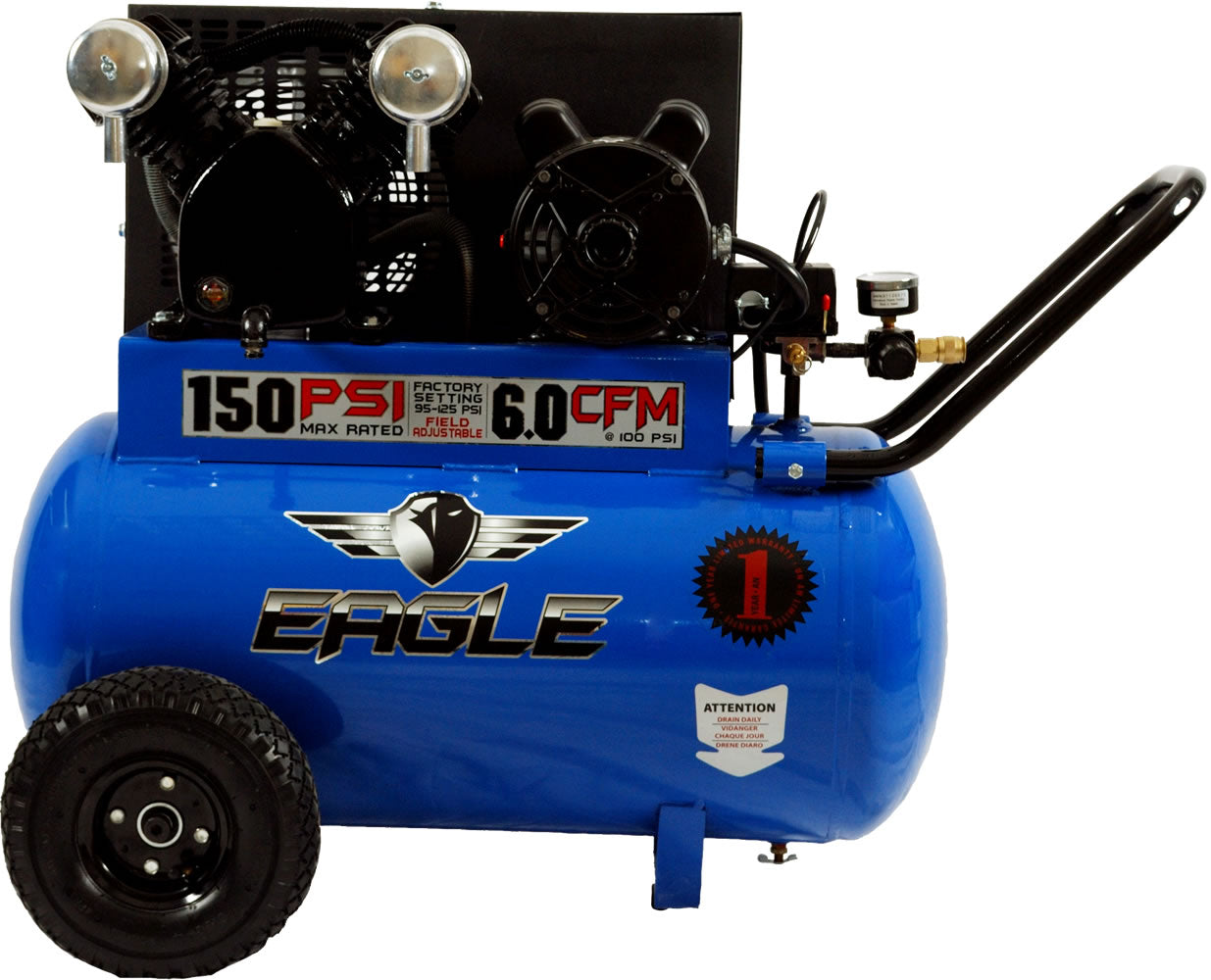 P3120H1 Eagle 3 HP  Peak Portable  Horizontal  6CFM @ 100psi Belt Drive (150psi max)