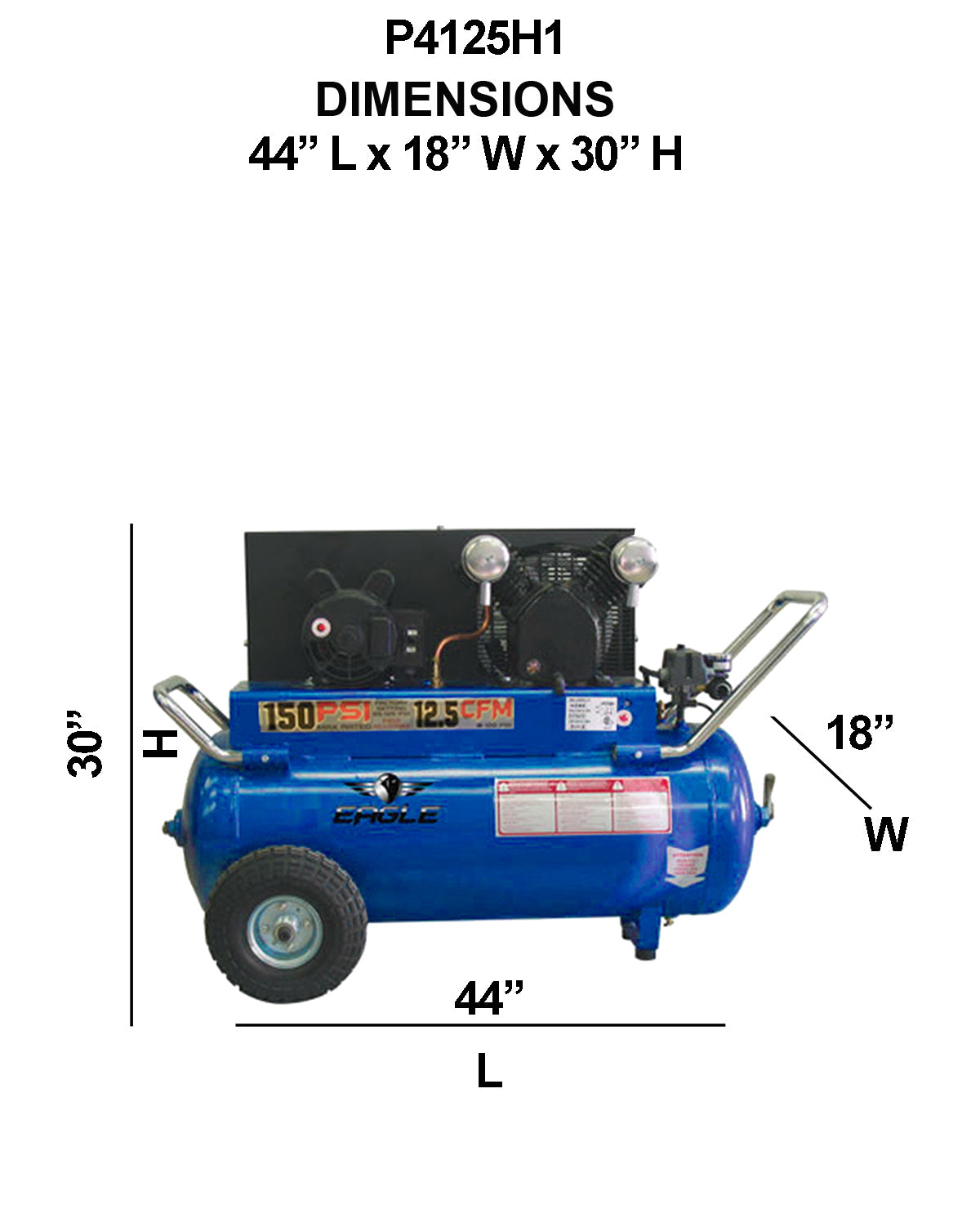 P4125H1 Eagle 5 HP Peak  Portable Horizontal  220V 12.5CFM @100psi (150psi max)