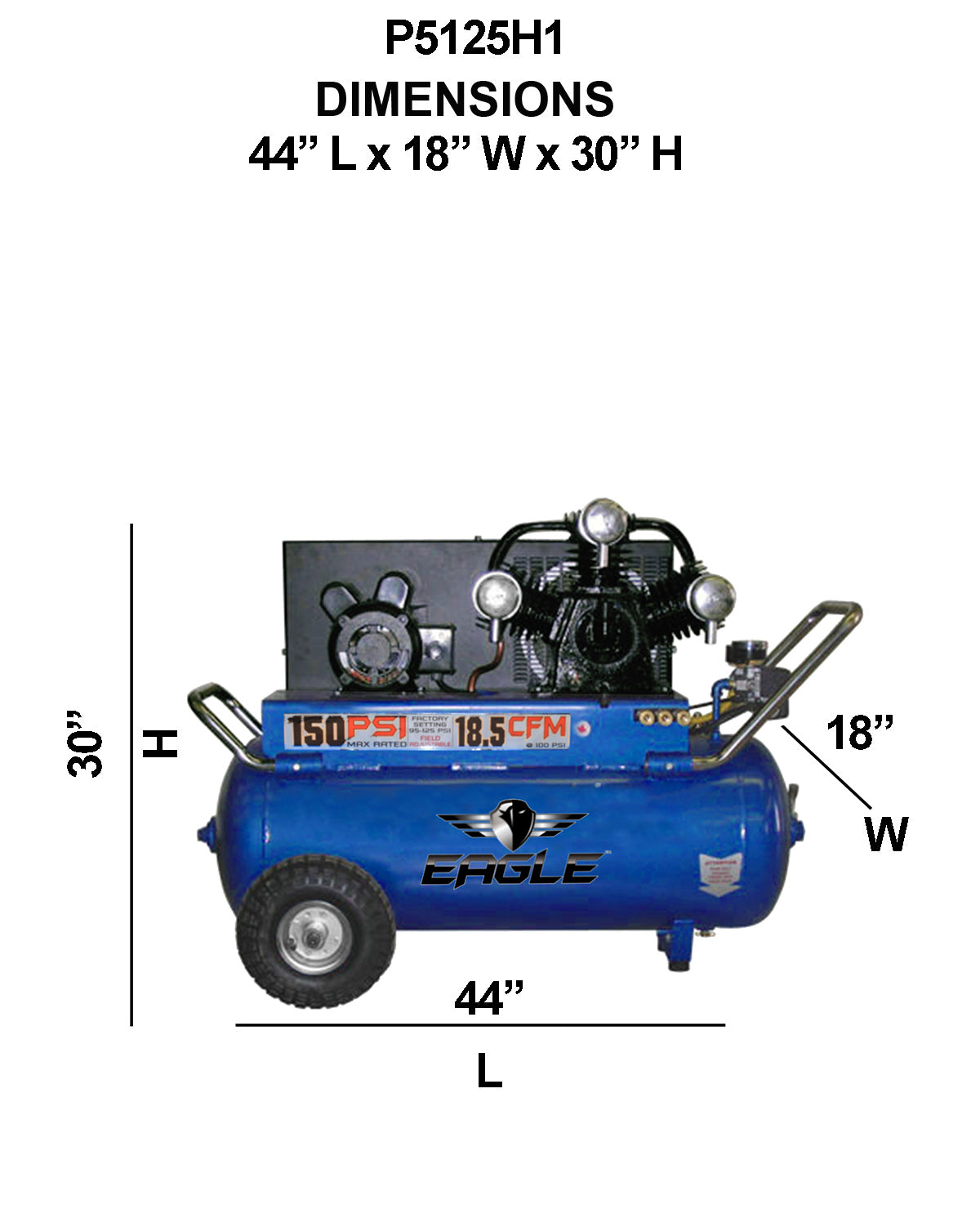 P5125H1 Eagle 5 HP Portable Horizontal  220V 18.5CFM @100psi (150psi max)