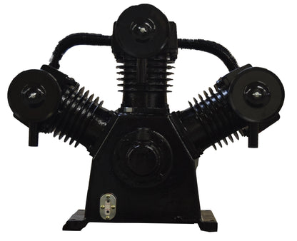 PT15 - 3 CYLINDER V-STYLE CAST IRON COMPRESSOR PUMP COMPATIBLE WITH  MOST 15 HP &  20 HP  MOTORS FOR 120  GALLON COMPRESSORS, SINGLE STAGE 150 PSI MAX PRESSURE, APPROXIMATELY 60 to 70 CFM
