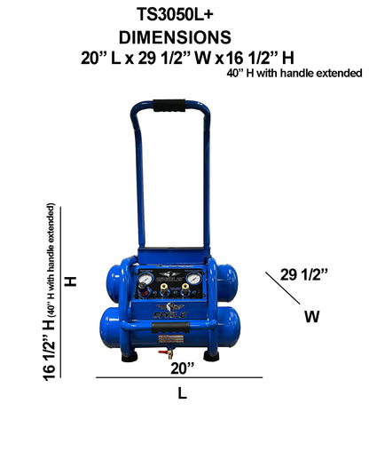 TS3050L+ Eagle 3 HP Peak Twin Stack Oil Lube 6.5 CFM @ 90 psi  w/ Wheels, Storage Tool Box & Control Panel