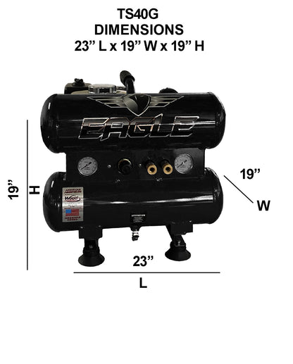 TS40G Eagle 4HP Honda (GX120) Twin Stack Hand Carry 7.4 CFM @ 100psi (150psi max)