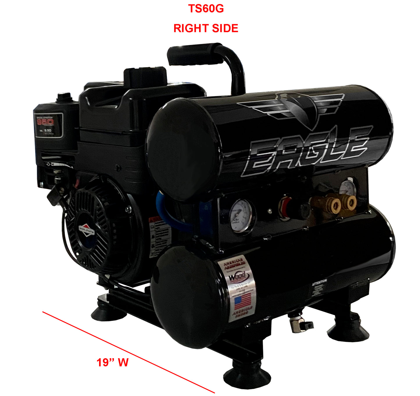 TS60G Eagle 6HP Briggs & Stratton Twin Stack Hand Carry 7.4 CFM @ 100psi (150psi max)