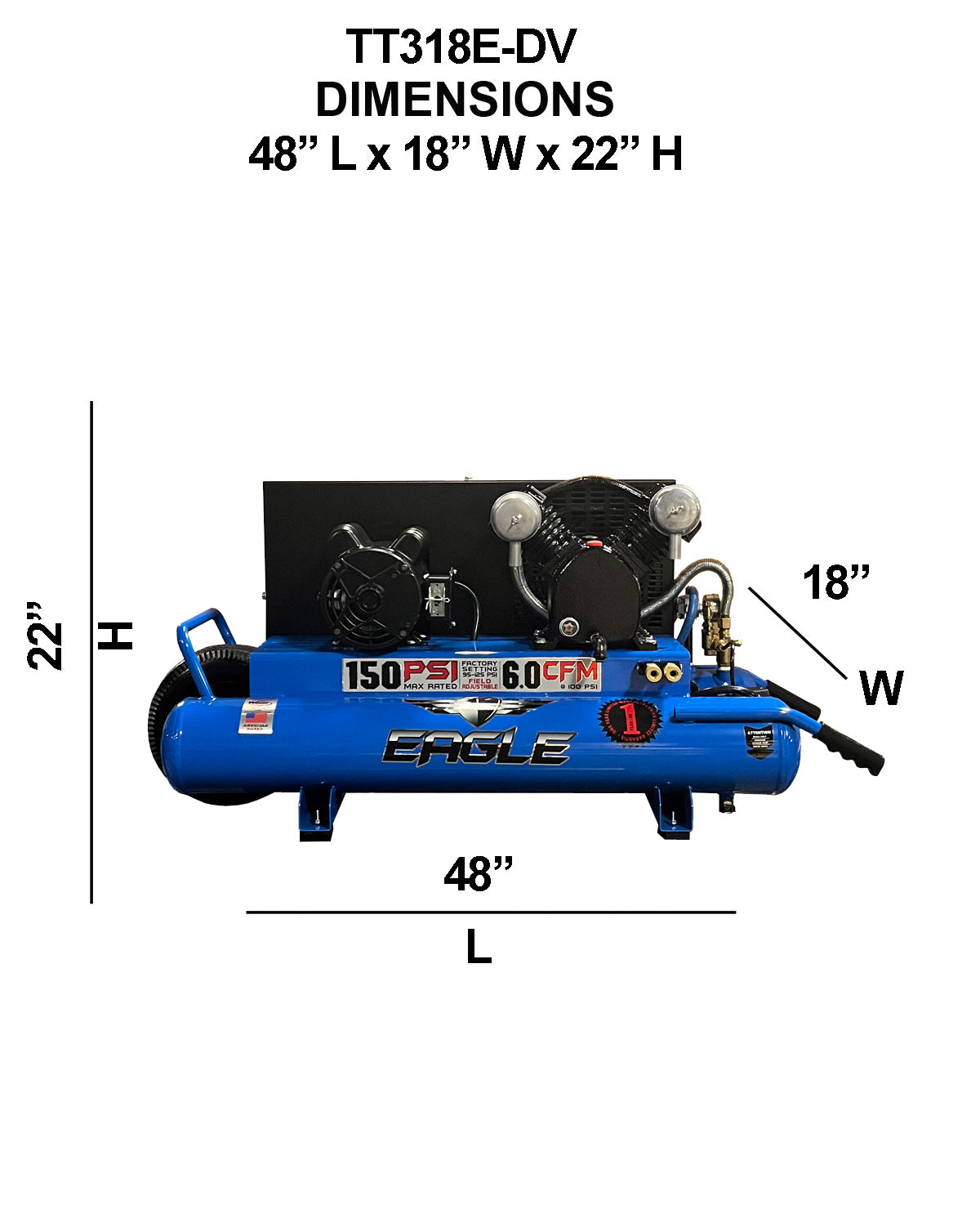 TT318E-DV Eagle 3 HP Peak  Twin Tank Wheelbarrow  115/220V 6CFM @100psi (150psi max)