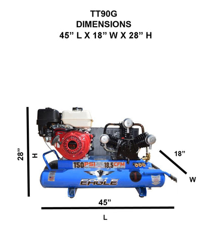 TT90G Eagle 9HP Honda Twin Tank Wheelbarrow  18.5CFM @ 100psi (150psi max)