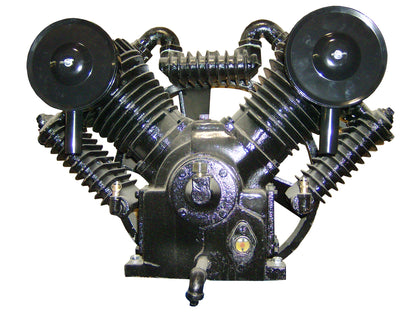 EAV-4 - 707 STYLE 4 CYLINDER V-TWIN CAST IRON COMPRESSOR PUMP w/INNER COOLER AND DUAL AFTER COOLERS, COMPATIBLE WITH  MOST 7.5 HP & 10 HP MOTORS FOR  80 & 120 GALLON COMPRESSORS
